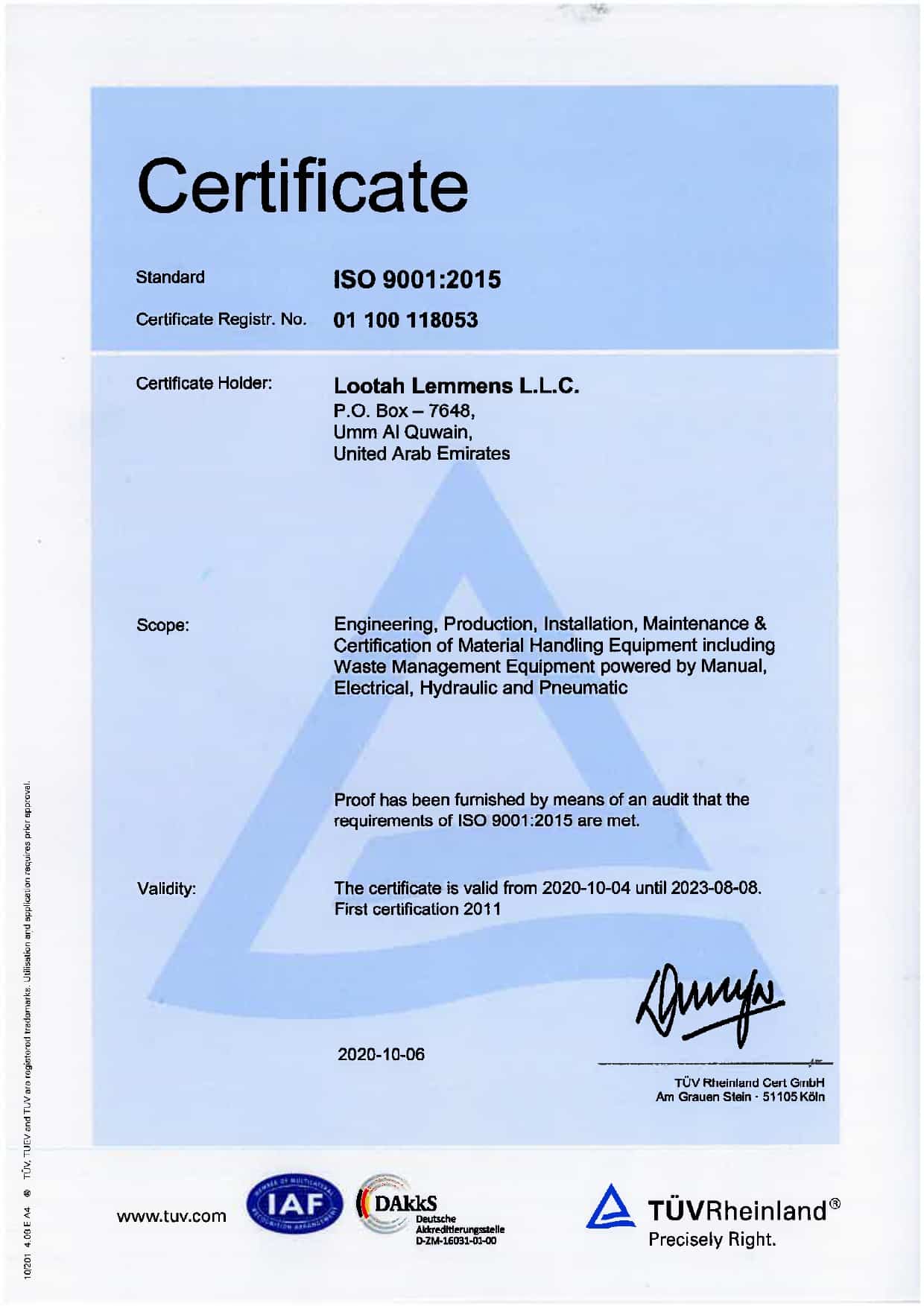 ISO Certificate-best overhead, gantry jib crane manufacturer in Dubai